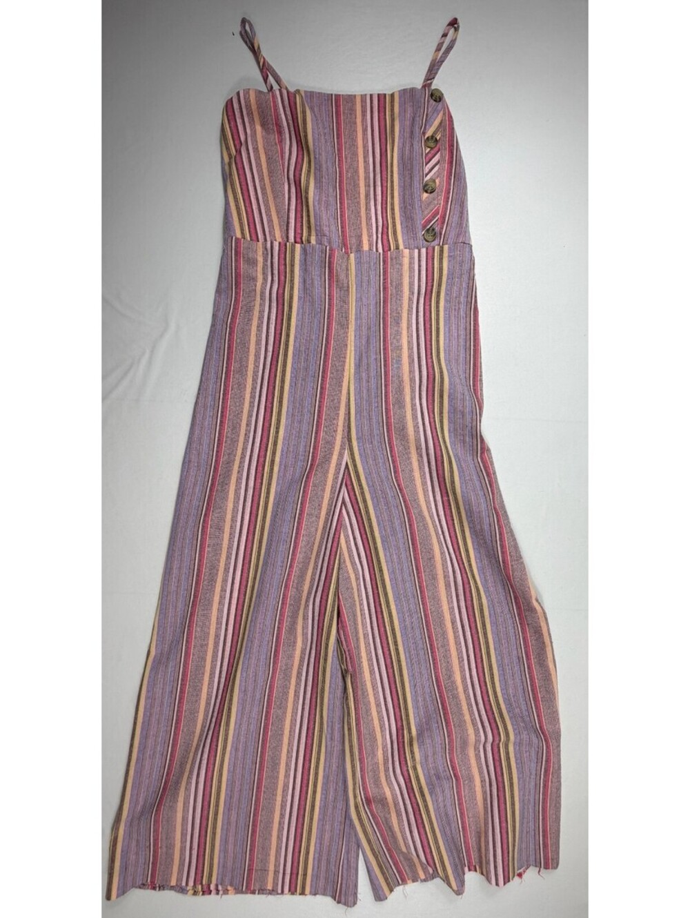A Love Striped Wide Leg Jumpsuit with Button Detail